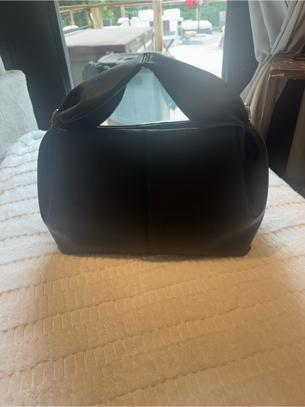 Polene Black Pebbled Leather Top-Handle Shoulder Bag